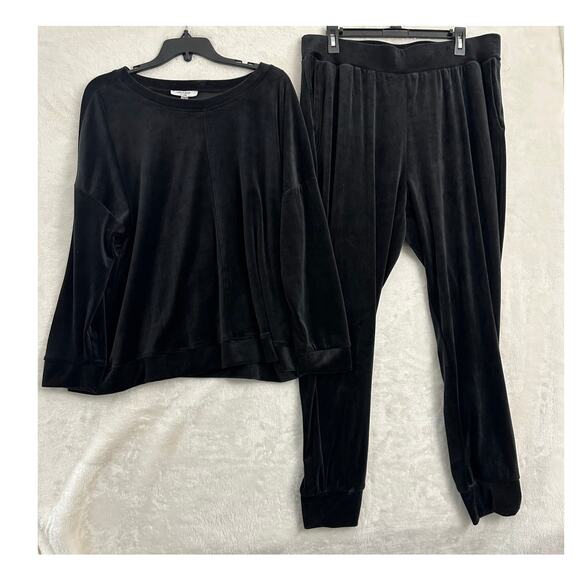 NWT Cable & Gauge Black Velour 2pc Top Pants 1X Jogger Track - Picture 1 of 10